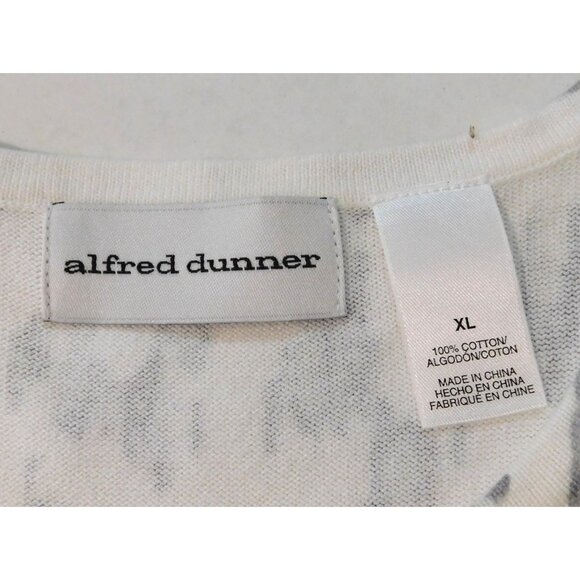 Alfred Dunner Sweater Top XL White Gray Animal Print Yellow Floral Cotton - Picture 9 of 9